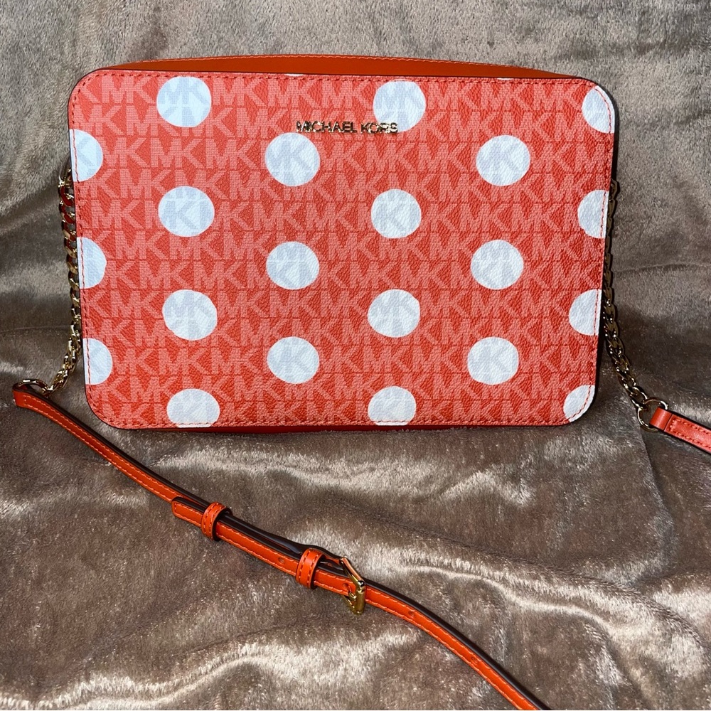 Michael Kors Orange Polka Dot Crossbody Bag! Brand New With Tags! Jet Set!